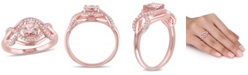 Macy's Morganite and Diamond (1/5 ct. t.w.) Halo Crossover Ring in 18k Rose Gold Over Silver